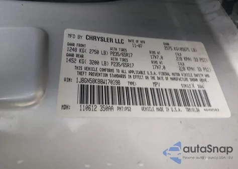 2008 Jeep Liberty Limited Edition from USA, damaged, VIN 1J8GN58K88W170398